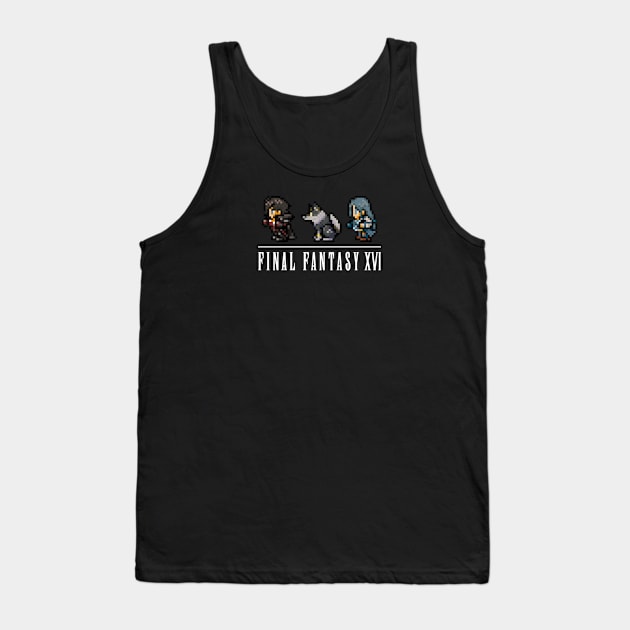 Clive, Torgal, and Jill Logo Design | FFXVI Pixel Party Members | Final Fantasy 16 | Dark Colors Tank Top by AFKApparelGG